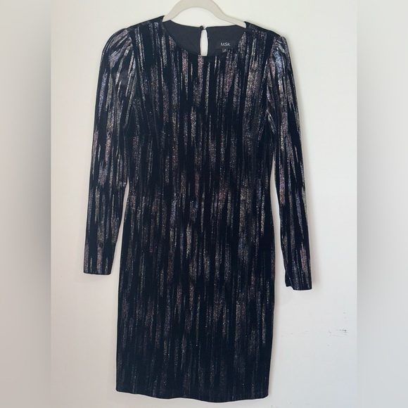 MSK Womens Black Velvet Long Sleeve Glitter Embellished Dress 6 - Picture 3 of 3